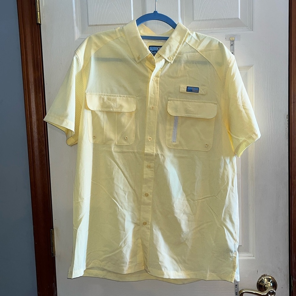 NWT-Xcaster outdoor-L-yellow-short sleeve, button-down, mesh, fishing shirt.